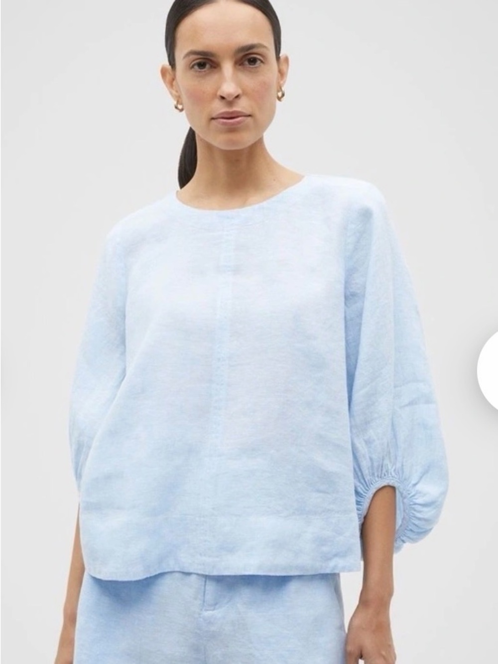SEED Heritage Australian Brand Core Linen Balloon Sleeve Top Frost Blue Sz Small